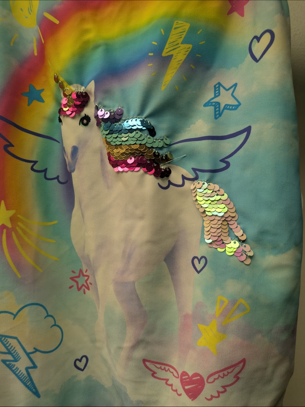 Girls LG 10/12 Rainbow Pegasus Flip Sequin One-Piece Swimsuit Wonder Nation New - Picture 2 of 6